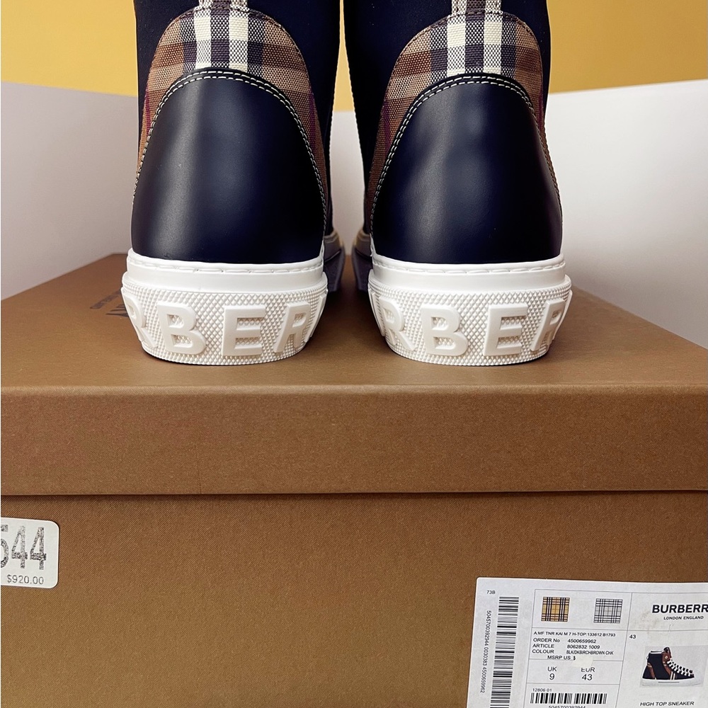 BURBERRY Signature Vintage Check Logo Canvas Leather High-Top Fashion Sneakers - Picture 9 of 16